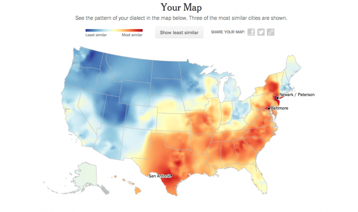 Interactive content example: Dialect map