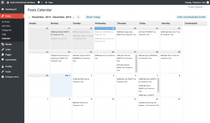 Editorial Calendar Plugin Screenshot