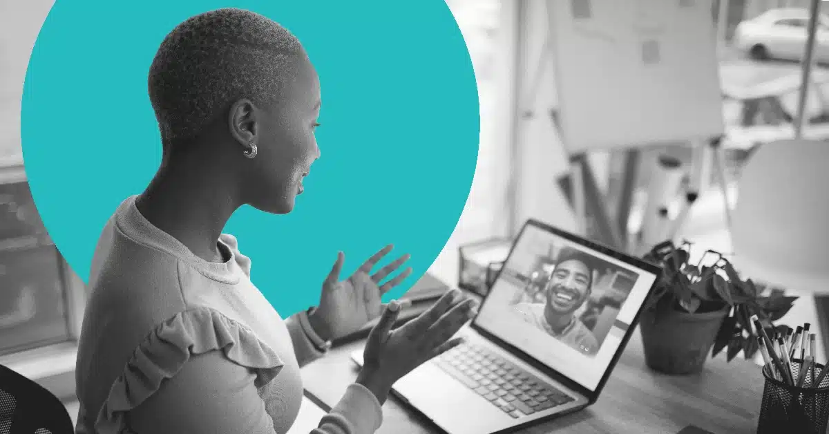 Woman speaking during a webinar.