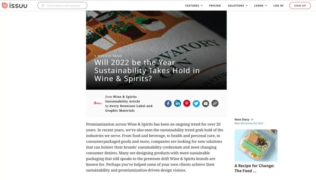 A screenshot of an online content marketing publication from Avery Dennison on the topic of wine manufacturing.