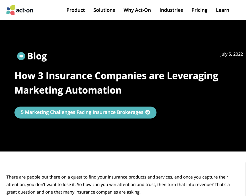 Repurposing content example: A blog featuring several insurance industry case studies.