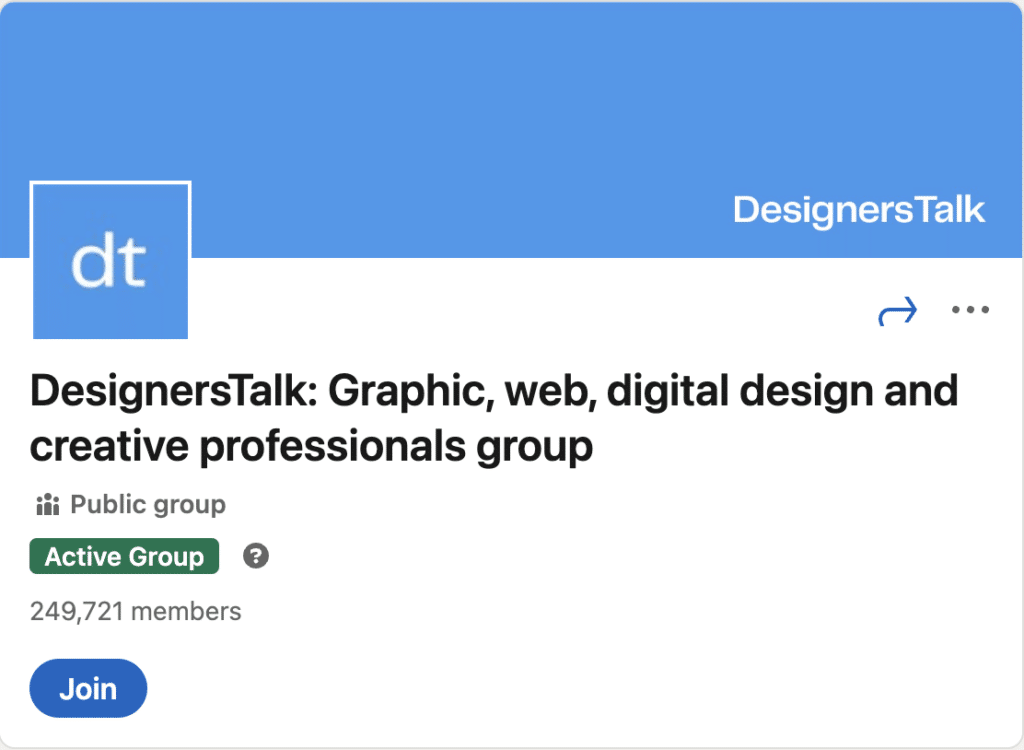 A screenshot of the linkedin marketing groups banner for DesignersTalk