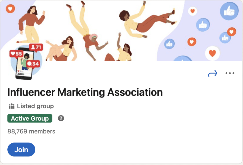 A screenshot of the linkedin marketing groups banner for Influencer Marketing Association
