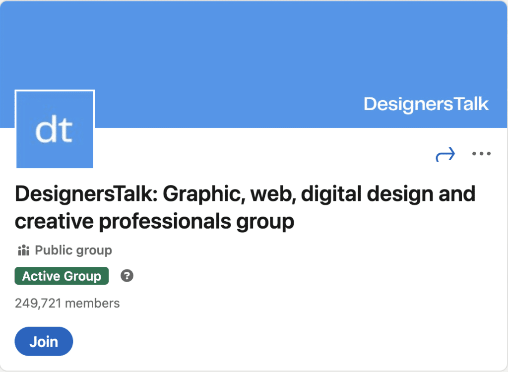 A screenshot of DesignersTalk LinkedIn group.