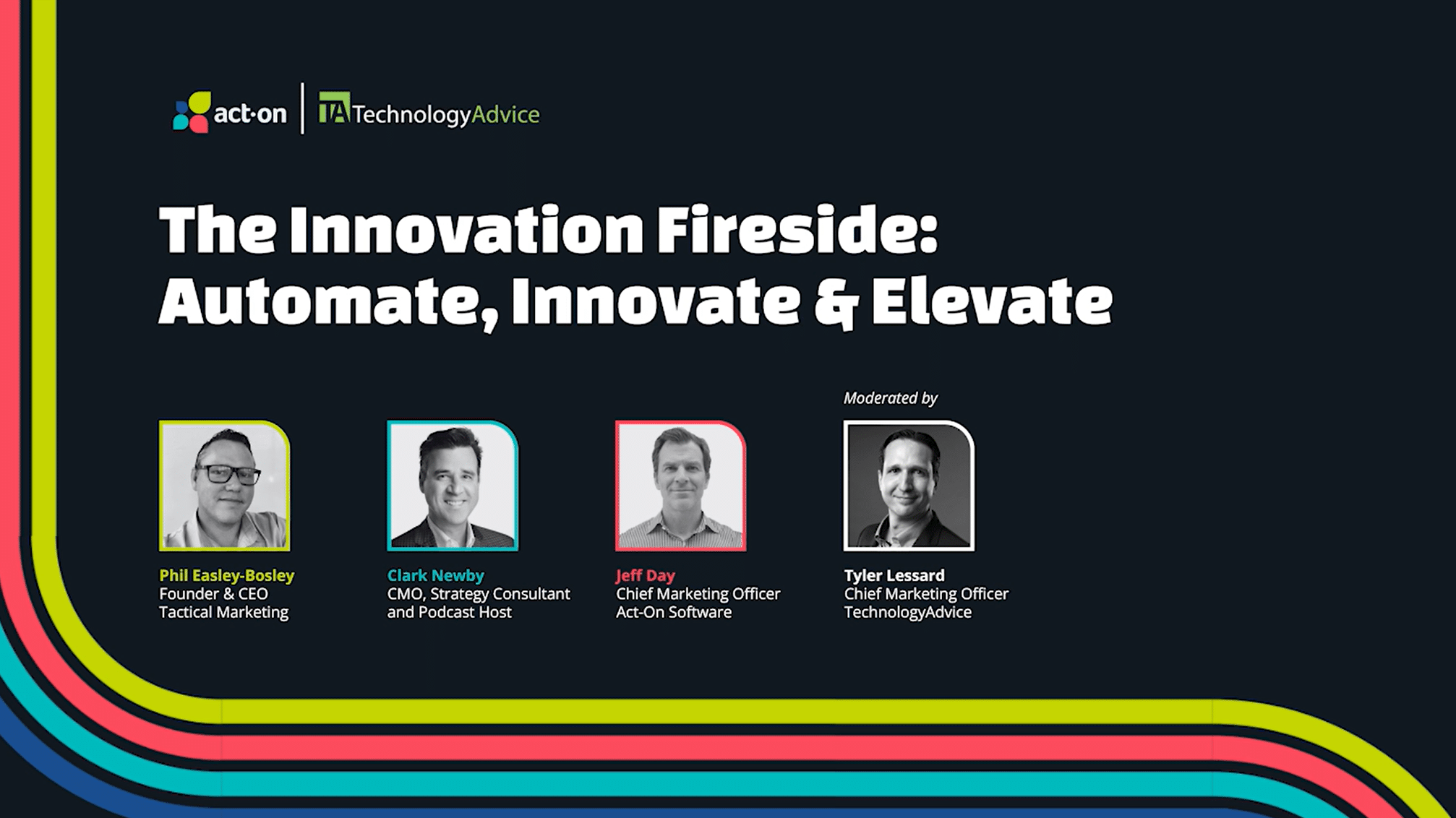 Webinar title slide with speaker photos, names, and titles