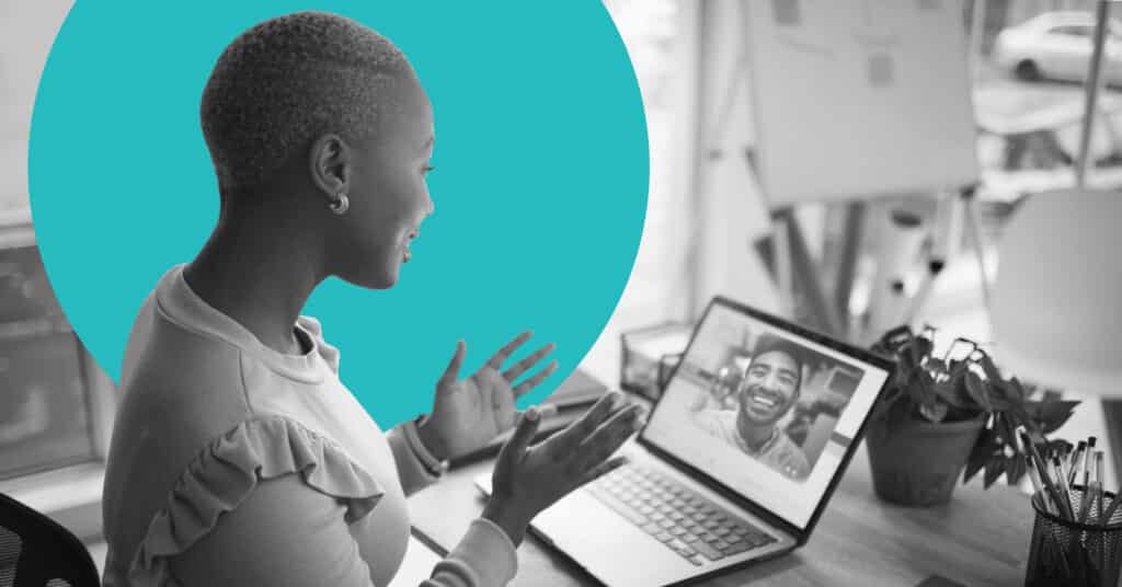 a woman at a desk engages in a video conference to illustrate the idea of b2b customer loyalty